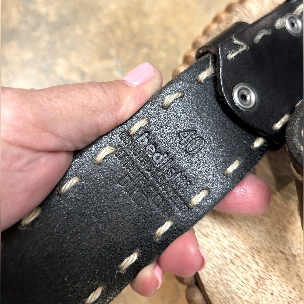 BED|STU Dune Black Leather Belt with Cream Stitching - Picture 7 of 8